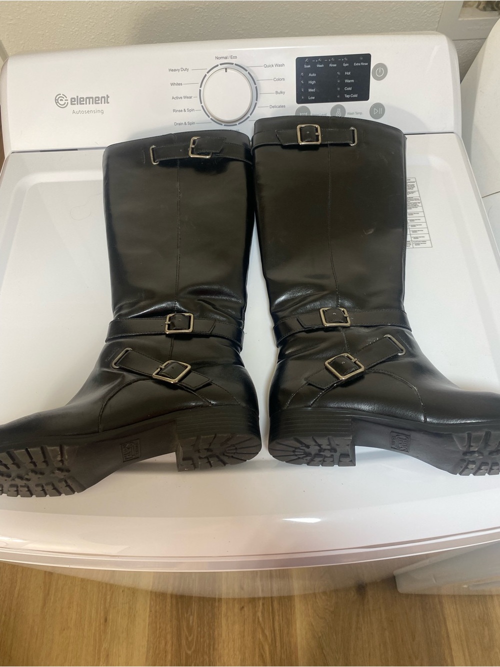 Chaps Black Buckle Mid-Calf Combat Boots